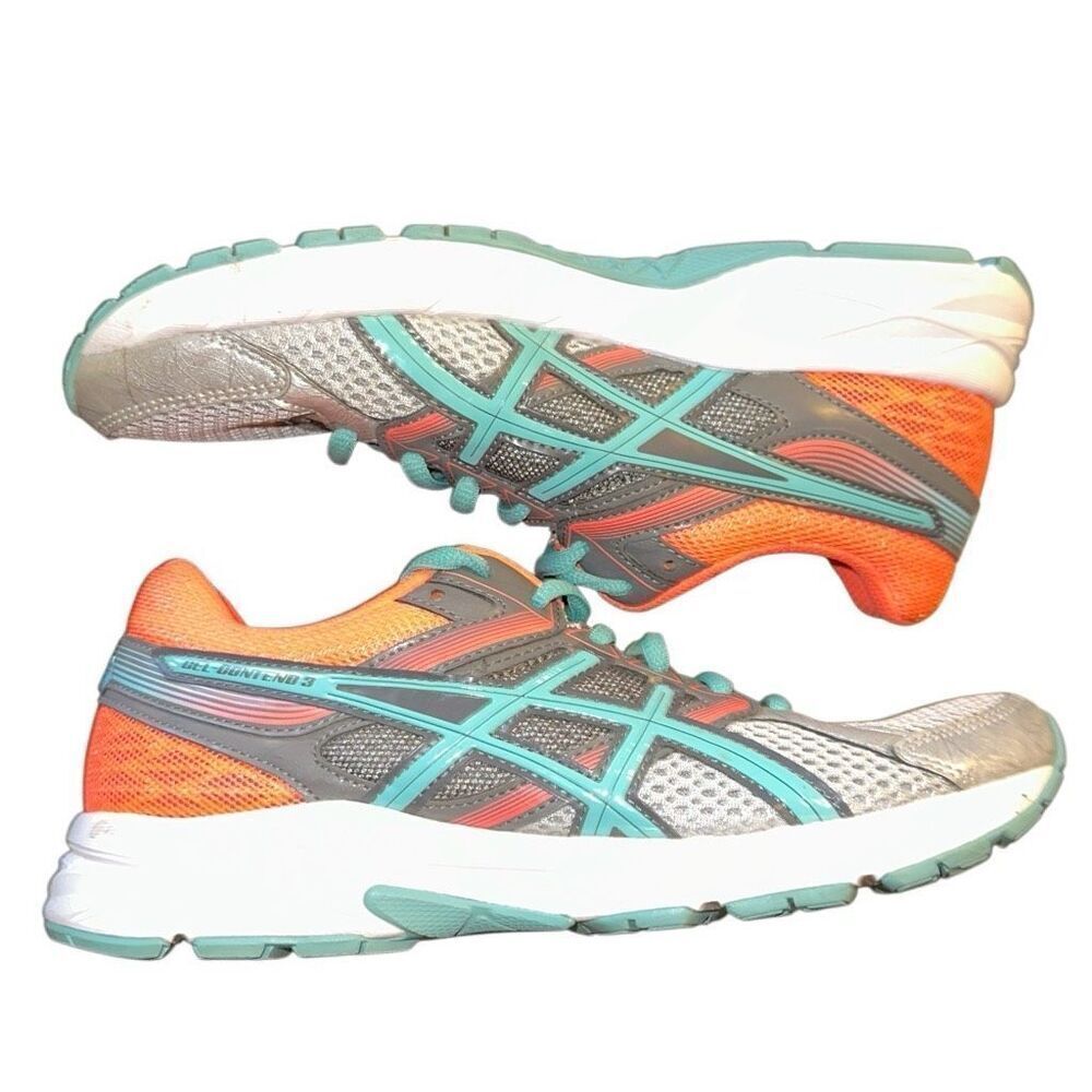 ASICS Gel Contend 3 Sneakers Running Shoes. Womens Size 6.5 Coral Turquoise Gray